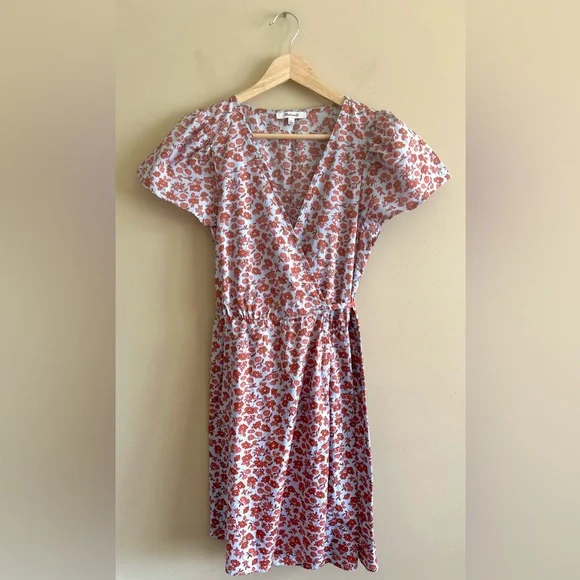 Madewell | Floral Wrap Dress - Orange and Blue, Size Small - Picture 2 of 8